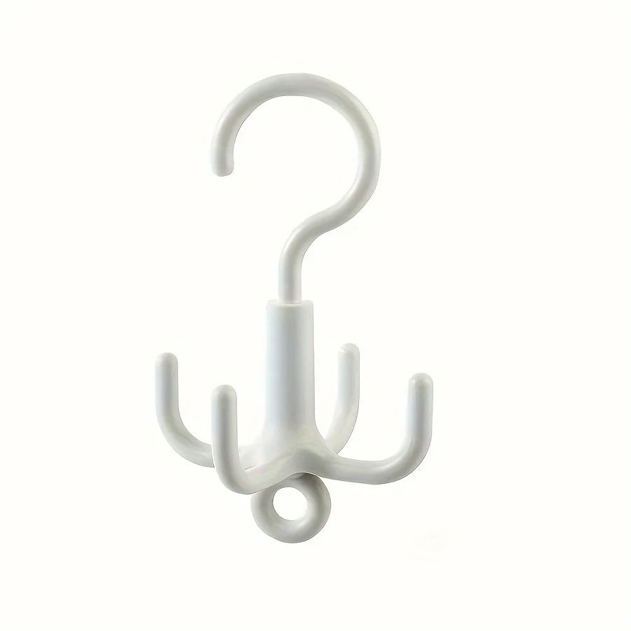 1pc Multifunctional Rotating Clothes Hook - Punch-Free, 4-Claw Rotation, Coat Hanger, Belt Organizer, Scarf Storage Rack Qme White