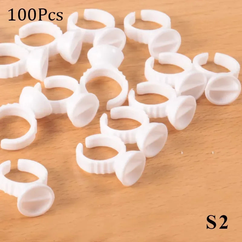 100pcs Disposable Glue Rings Plastic Permanent Makeup Pigment Holder Pallet For Tattoo Eyelash Extension Glue Divider Container Qme White S2 100pcs