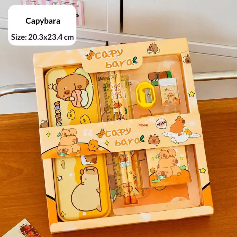 Cute Cartoon Capybara Pencil Ruler Crayon Eraser Stationery Sets Qme A2