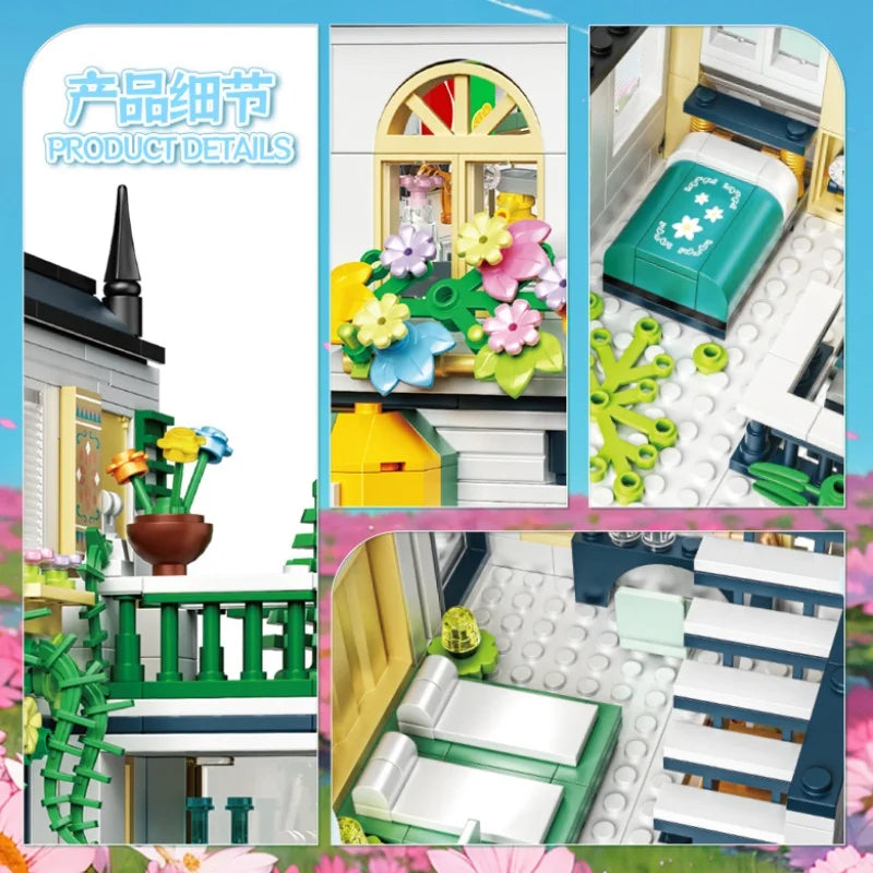 Mini Garden Hotel Model Building Blocks City Street House Construction Micro Bricks Display Toys Child Adult Boys Christmas Gift Qme