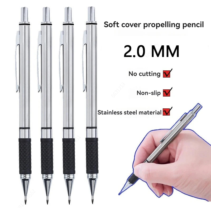 Art Mechanical Pencil Set, Metal Pencil 2mm Graphite Lead Holder (2B) For Writing, Sketching Drawing With Lead Refills Case Qme