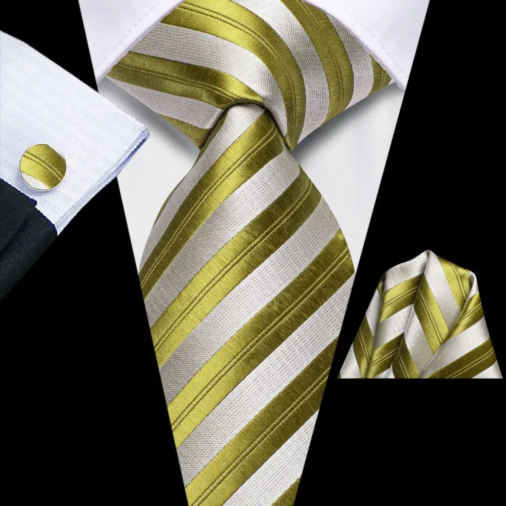 Hi-tie Striped Navy Blue Mens Fashion Necktie Handkerchief Cufflinks