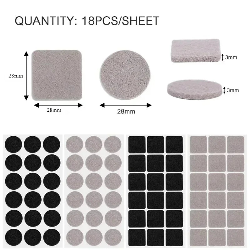 18/180Pcs Felt Chair Leg Pads Round Square Floor Protector Self Adhesive Furniture Table Legs Pad Bumper Anti Slip Furniture Mat Qme