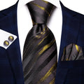 Black Red Striped Wedding Tie Men Handky Cufflink Necktie Fashion