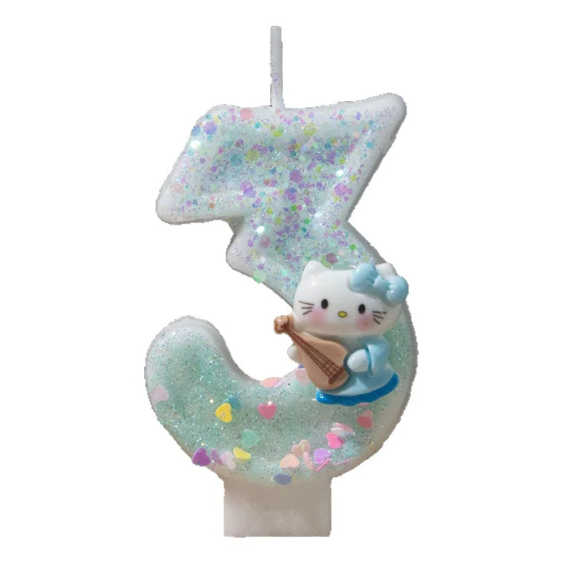 Hello Kitty Number Birthday Candles 0-9 Cartoon Cake Topper Decor Qme