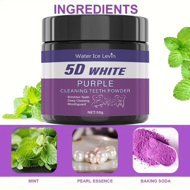 Purple Tooth Cleaning Powder - Sulfate-Free, Deep Cleaning and Polishing, Whitens Teeth in 5 Days, Portable for Daily Use and Travel Qme