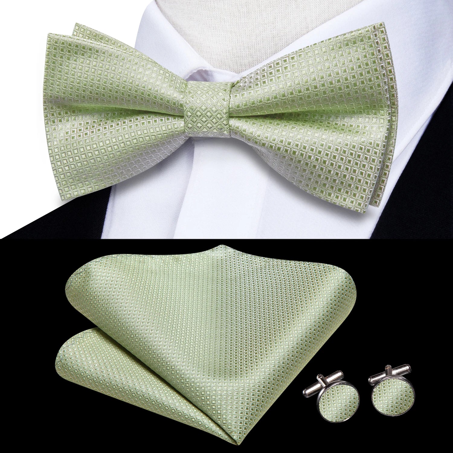 Hi-tie Silk Mens Striped Bow Tie Royal Blue Red Hanky Cufflinks Qme LH-2573
