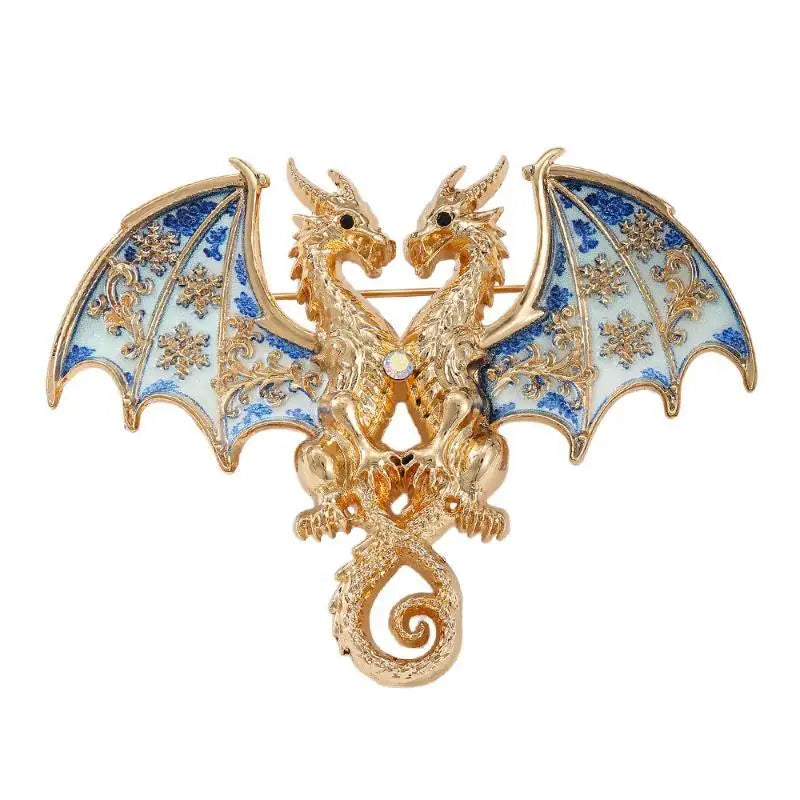 1Pcs Animal Double Headed Dragon Design Brooches for Men and Women Blue-and-White Porcelain-Inspired Jewelry Fashion Accessories Qme A4