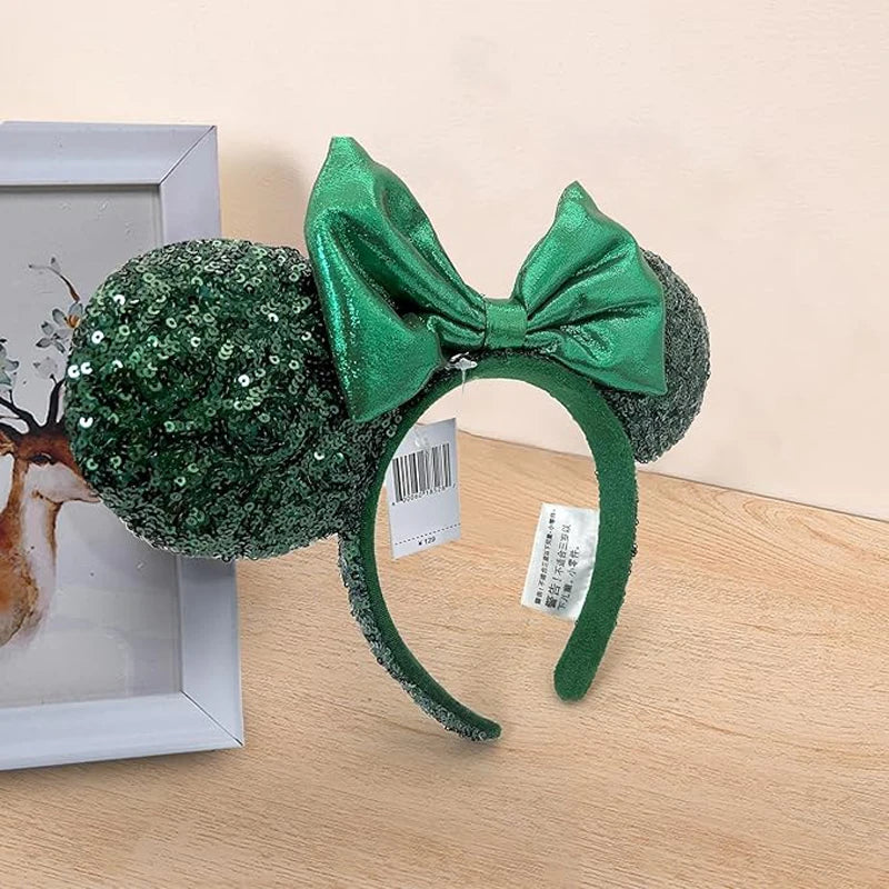 Luxury Green Mickey Mouse Ear Headbands Glitter Princess Party Decoration Cosplay Hair Accessories Hairband for girl Women Adult Qme