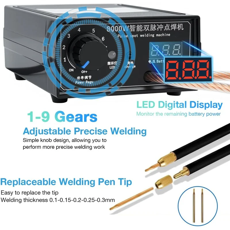 A02F-8000W Battery Spot Welder,DIY Welding Machine Kit High-Power Spot Welder With Nickel Strip For 18650 Battery Pack US Plug Qme