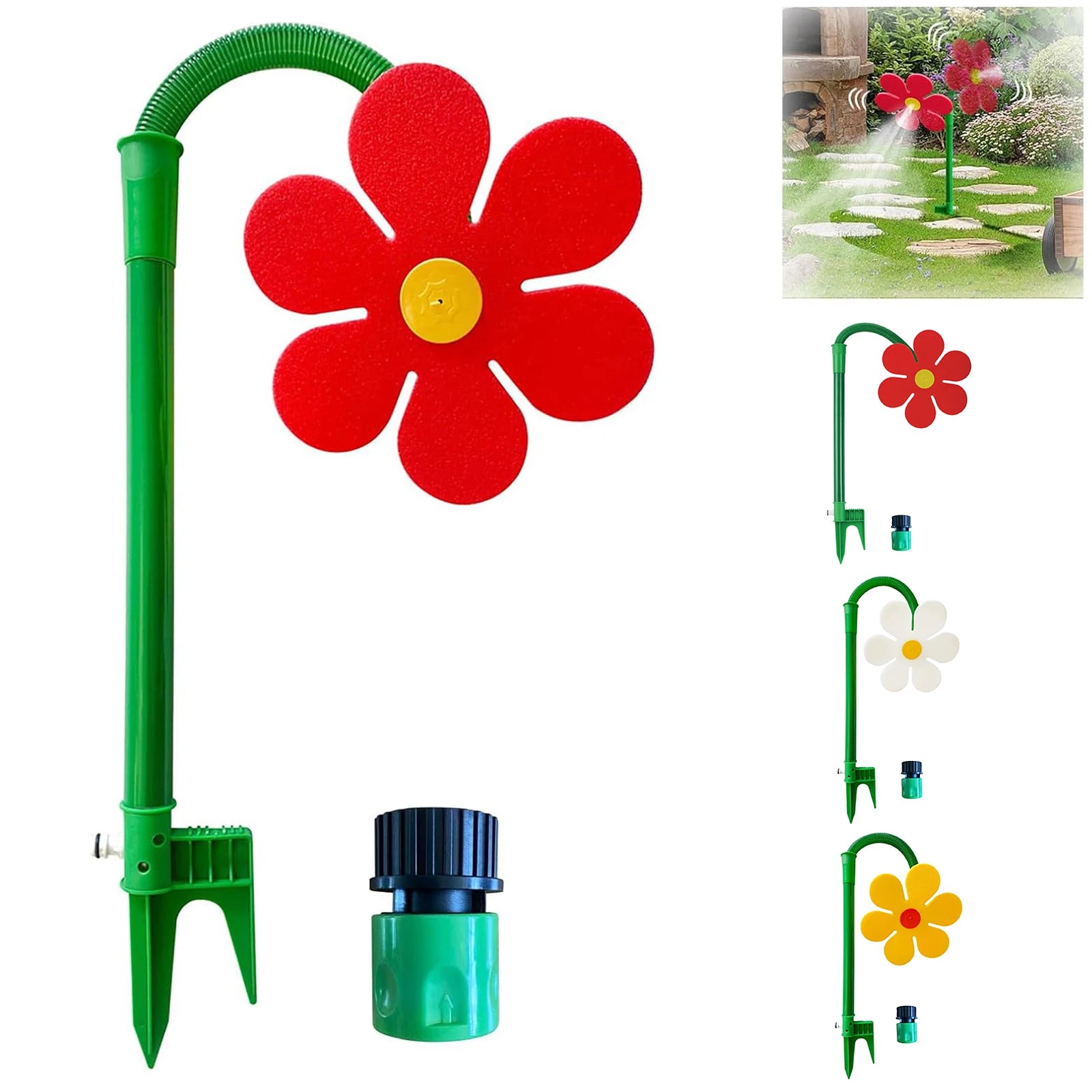 NEW Crazy Spin Sprinkler Flower Shape Dancing Daisy Sprinklers 360 Rotating Water Spray for Yard Lawn Watering Garden Decor Qme