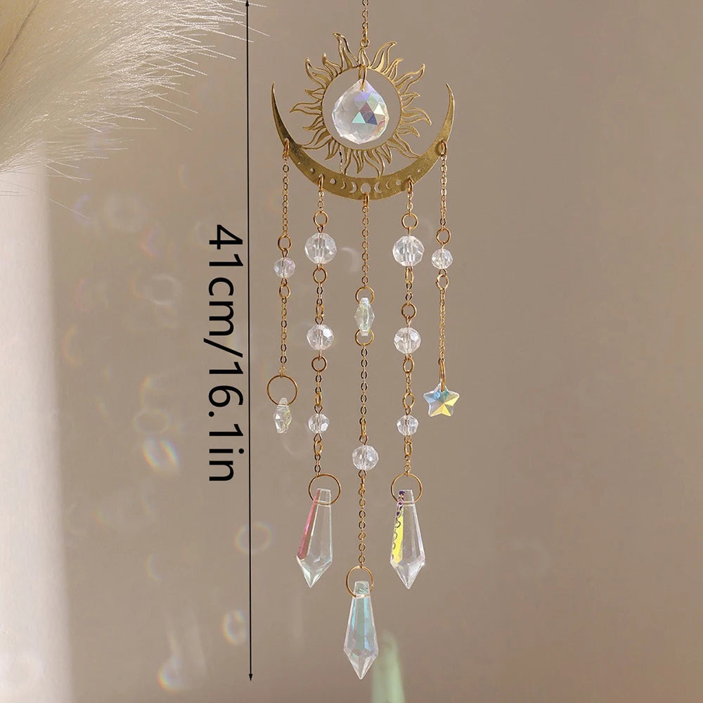 Golden Flame Moon Crystal Pendant Sunlight Catcher Outdoor Garden Hanging Decorations Hanging Ornaments Qme