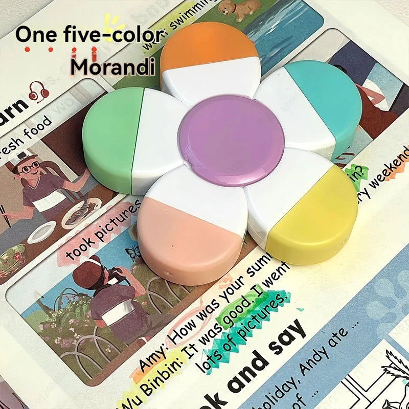 Multifunctional Cute Mini Rotary Highlighters 5 Colors,No Bleed Dry Fast Easy to Hold,for Journal Planner School Office Supplies Qme Morandi