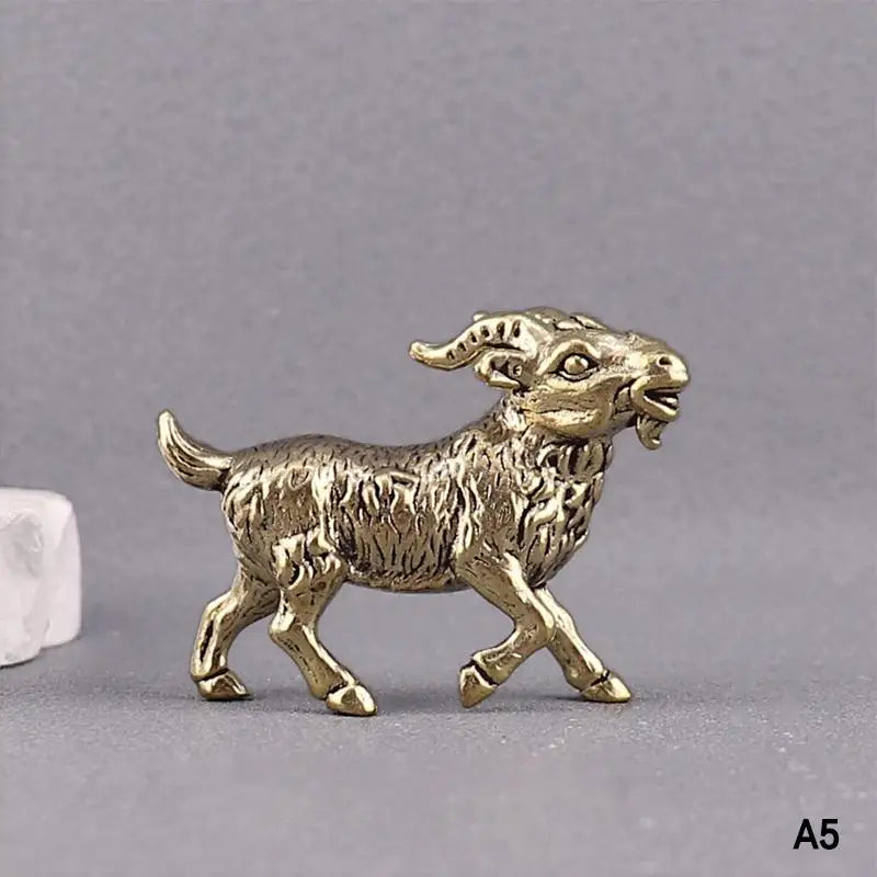 Chinese Zodiac Goat Lucky Statue Hand Polished Brass Sheep Figurine Qme A5