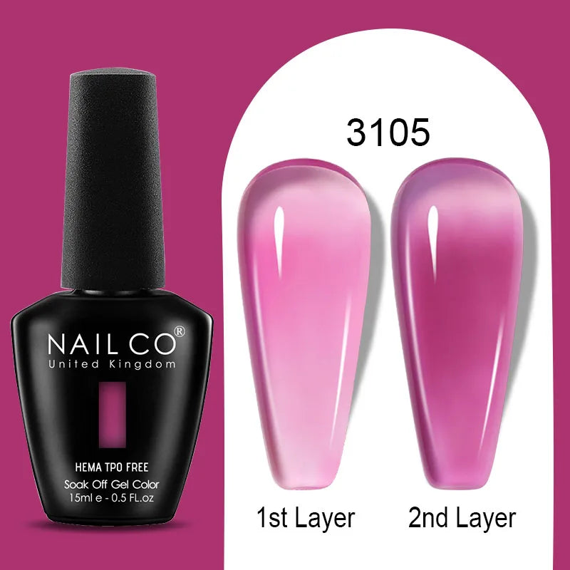 Nailco Jelly Gel Nail Polish Transparent Varnishes 44 Colors Red Pink