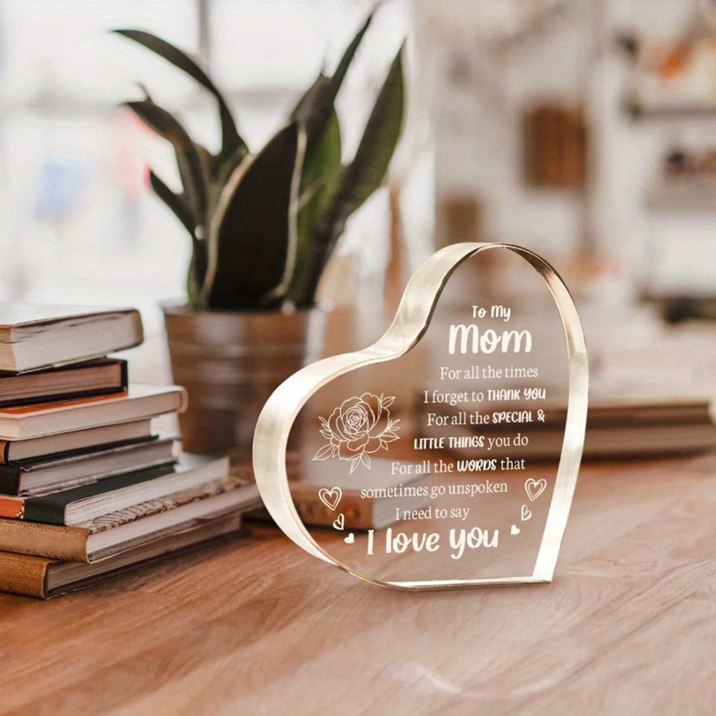 3D Acrylic Heart-Shaped Sign Souvenir Ornaments Home Office Decoration Holiday Birthday Mother Day Gift for Mom Qme