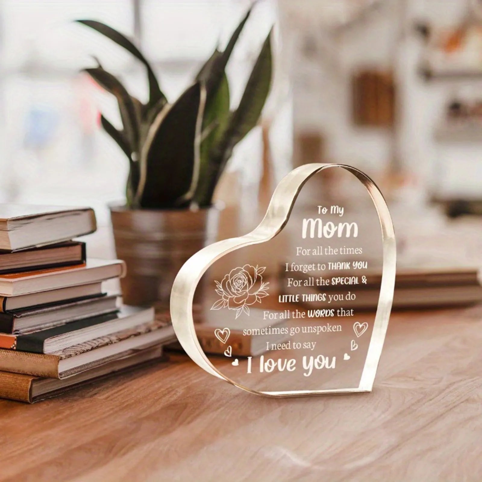 3D Acrylic Heart-Shaped Sign Souvenir Ornaments Home Office Decoration Holiday Birthday Mother Day Gift for Mom Qme