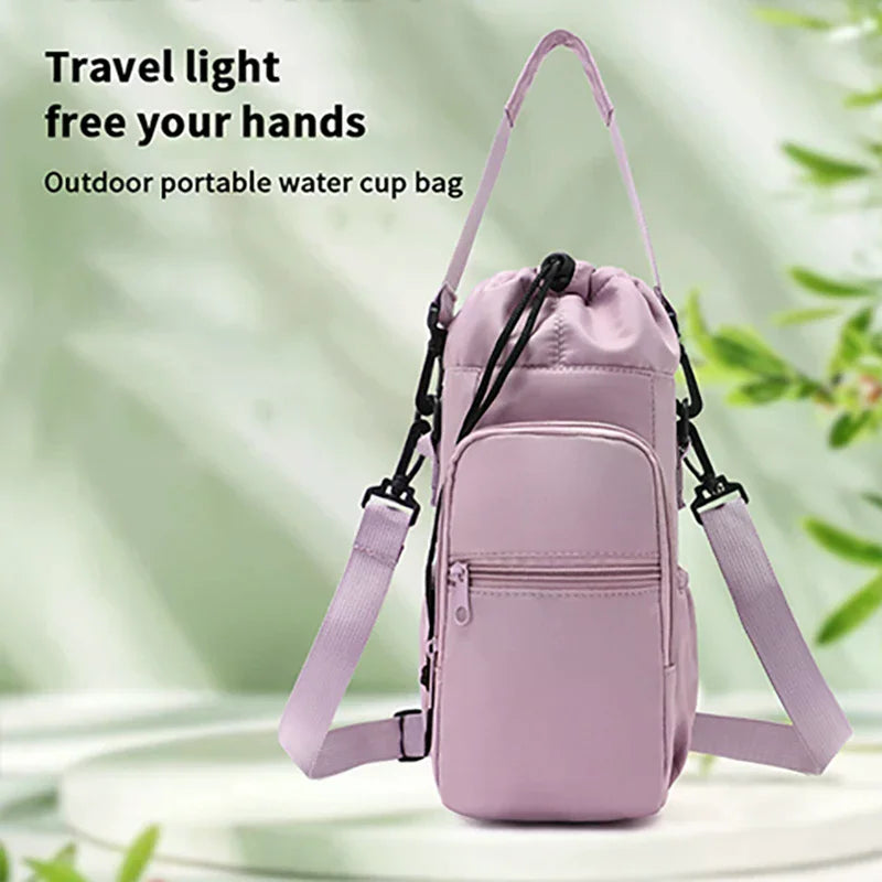 Portable Water Bottle Bag With Adjustable Strap Thermal Mugs Insulated Protective Cover Phone Pocket Outdoor Sports Travel Bag Qme