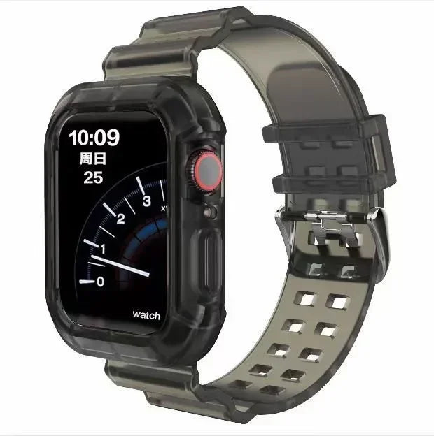 Clear Band + Case for Apple Watch Series 9 8 7 6 SE 5 49mm 45mm 44mm 42mm 41mm Transparent for iwatch 3 38mm 40mm Plastic Strap Qme TRB 49mm