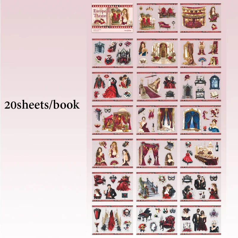 European Vintage Scene & Character Sticker Book, Perfect for Scrapbooking, Art Bookmark Making & More, A Must-Have for Students Qme B