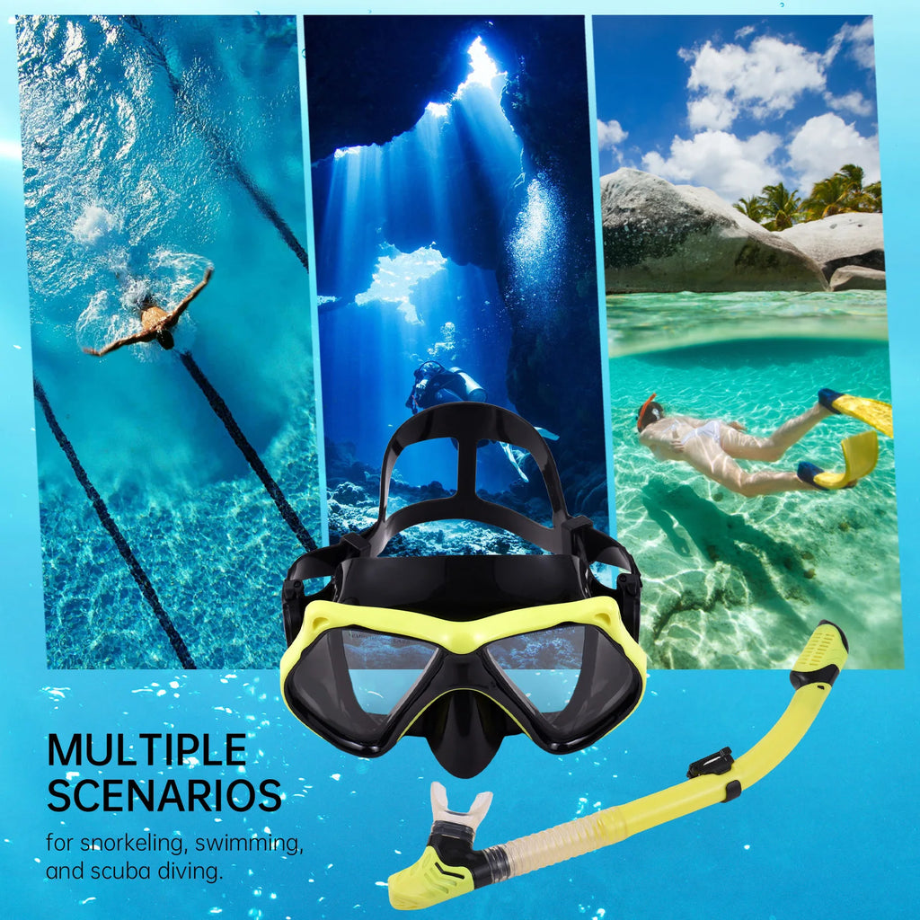 Snorkel Set for Adults Dry Snorkel with Purge Valve Travel Goggles and Snorkel Set for Adults Snorkeling Gear Qme