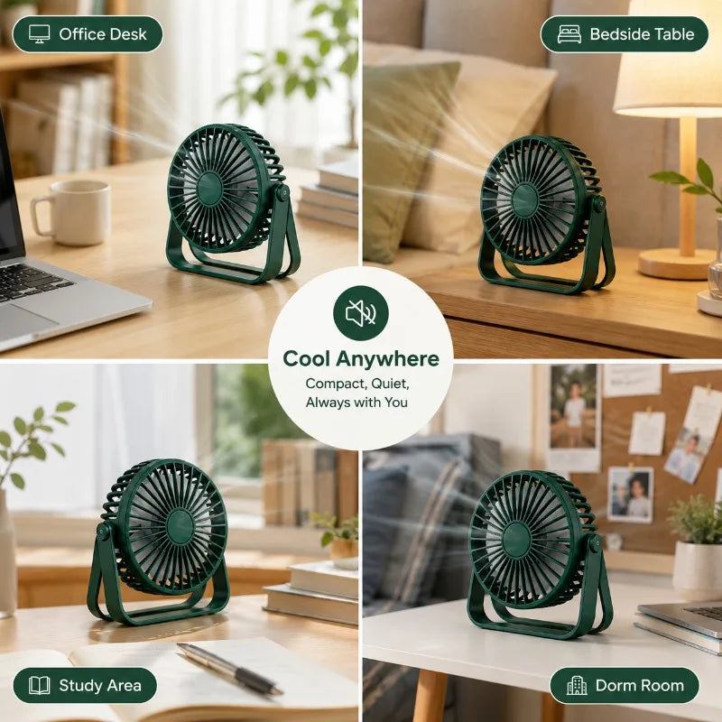 Multi-Scenario Use Mini Portable Fan USB Rechargeable Super Quiet Small Desk Fan for Bedroom Dorm Outdoor Trip Qme
