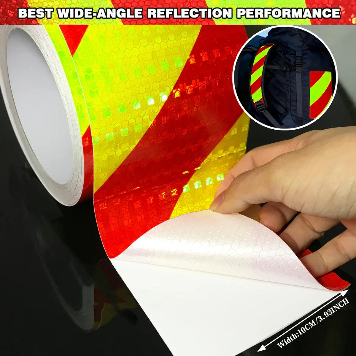 Reflective Twill Lattice Tape Waterproof Self-Adhesive Safety Warning Sticker Conspicuity Mark for Truck Vehicle Warning Qme Green Red 5m 10cm