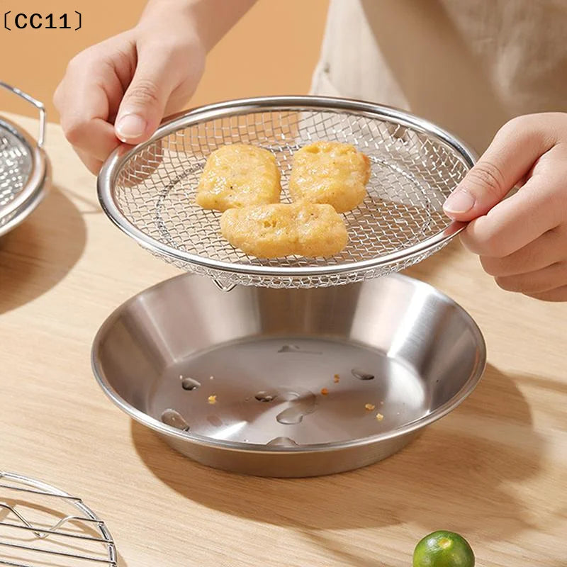 Stainless Steel Drain Tray Oil Draining Oven-safe Baking Round Qme