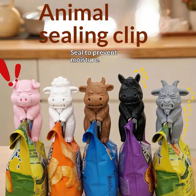 3D Printed 1/5pcs Set Farm Animal Bag Clip Funny Pet Lightweight And Durable Plastic Food Bag Sealing Clips Qme