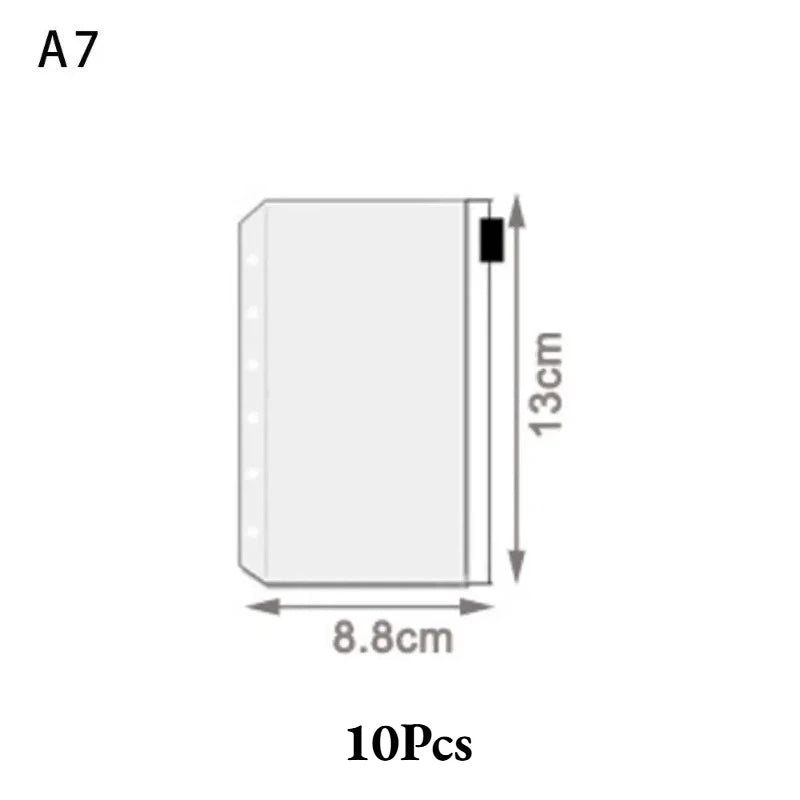A5 A6 A7 Binder Pockets Waterproof Zipper Pouch 6 Ring Notebook Clear Qme 10pcs A7