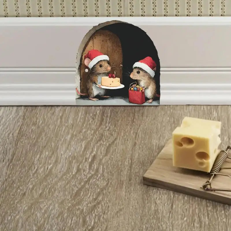 Cute Christmas Small Mouse Hole Wall Stickers Xmas Decoration For Home Navidad Merry Christmas New Year Accessories Qme