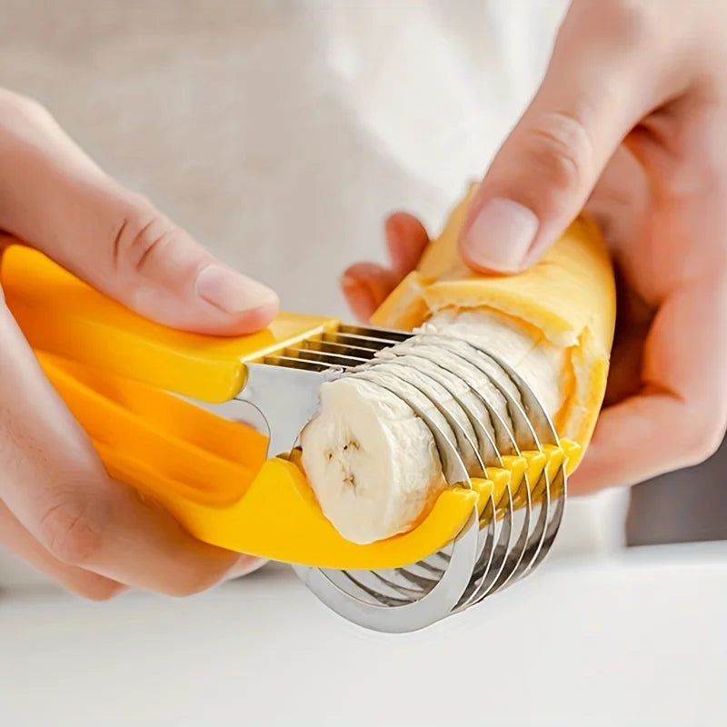 Heavy-Duty Stainless Steel Hot Dog & Banana Slicer with Non-Slip Grip - Multi-Purpose Fruit, Sandwich, and Sausage Cutter - Easy Qme