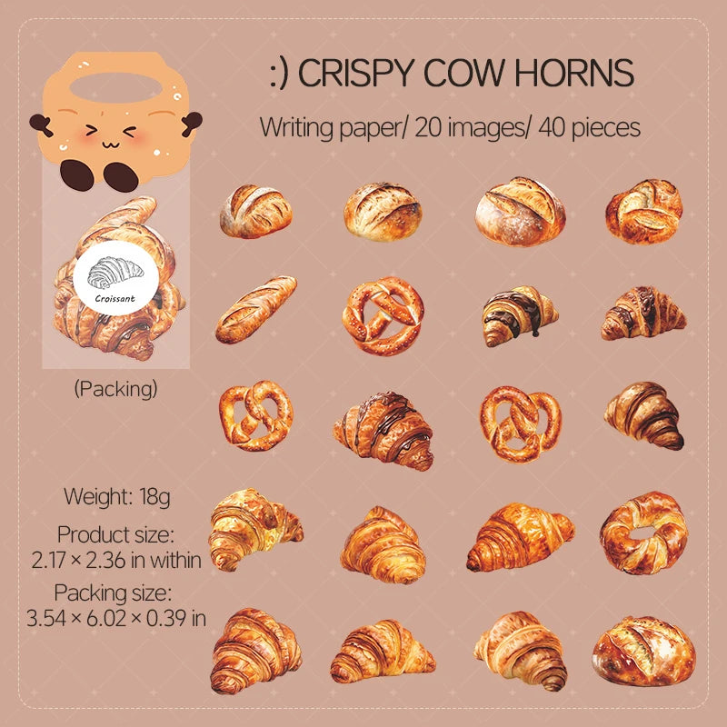 40 Sheets/Bag Food Dessert Baking Theme Stickers No White Border for Journal Scrapbook DIY Phone Case Decoration Qme 5
