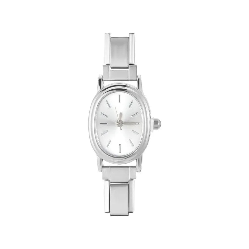 Stainless Steel Fit 9mm Watch Connector Italian Charm Links Women's Oval Square CZ Watch Header Linker Bracelet DIY Jewelry Gift Qme S 33