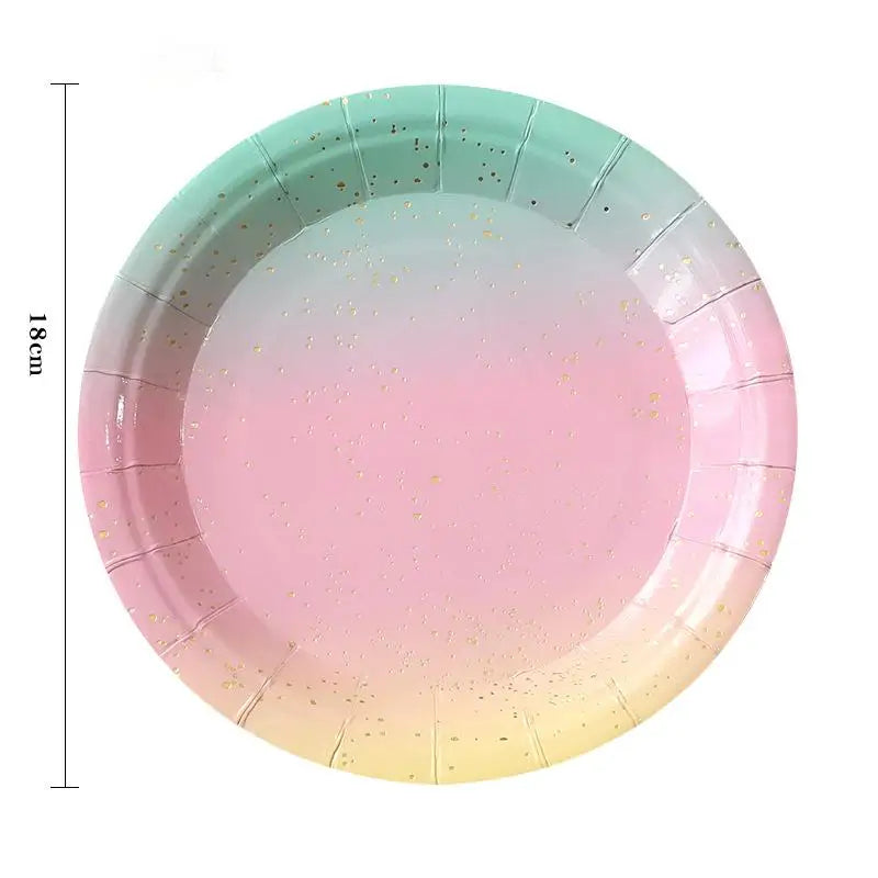 Rainbow Tableware Set for Birthday Party Decorations Rainbow Tableware Paper Plates Cups Napkins Tablecloth Dinner Disposable Qme 10PCS 7 inches