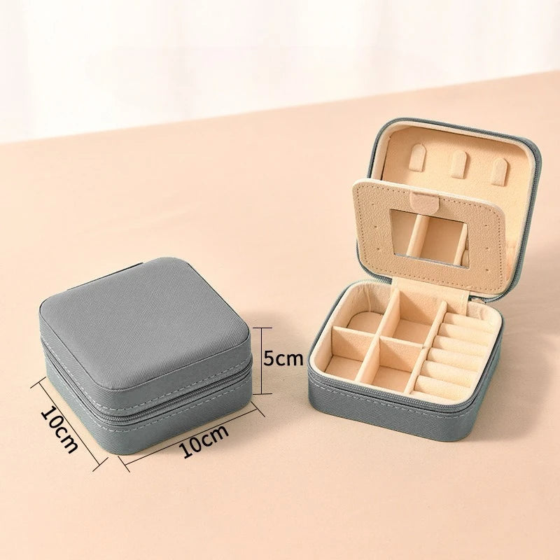1pc Single Layer Square Storage Box Ladies Travel Leather Jewelry Box Classic Various Colors Storage Box with Mirror Qme GRAY