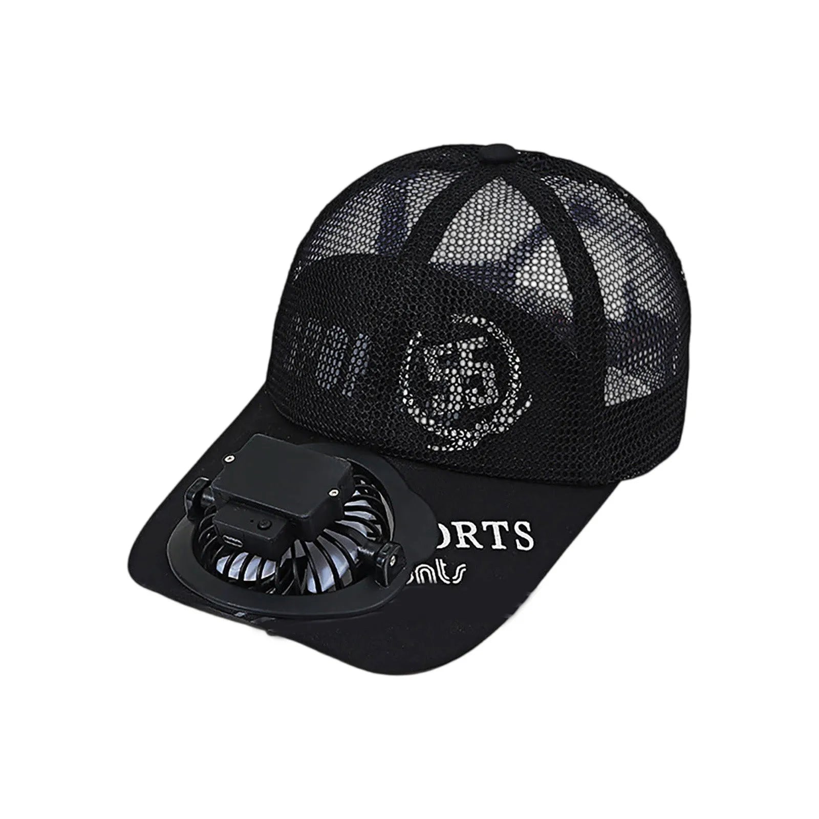 Summer USB Charging Fan Cap for Man and Women Fashion Mesh Breathable Baseball Cap Outdoor Sunscreen Letters Hat Qme Black One Size