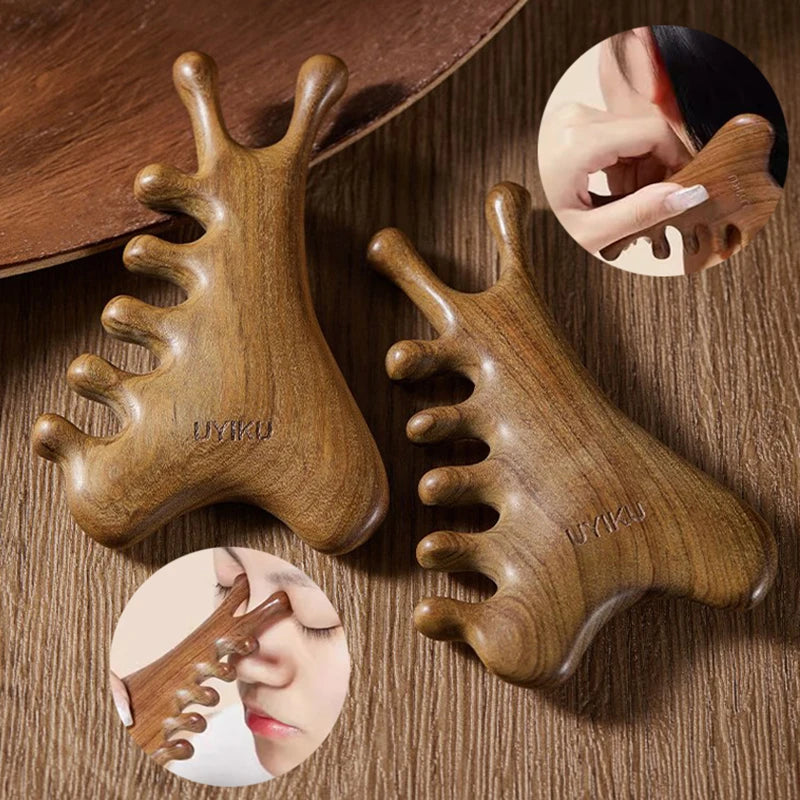 Multifunctional Meridian Massage Comb Handleless Wooden Point Qme one size