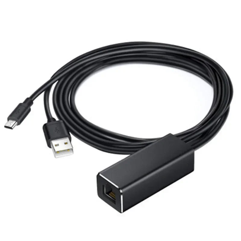 1pcs1m 3-in-1 Micro USB to RJ45 Adapter for Fire TV Stick - 480Mbps LAN Ethernet Card w/USB Power Supply 100M Network Qme