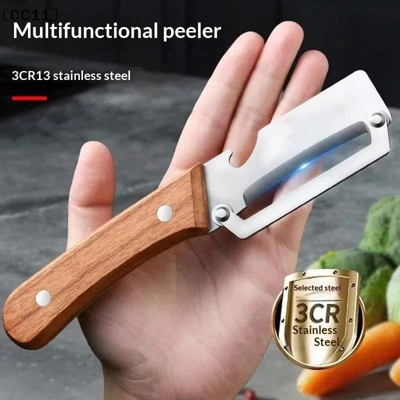 Stainless Steel Fruit Peeler 2-in-1 Bottle Opener Paring Knife Planer Qme