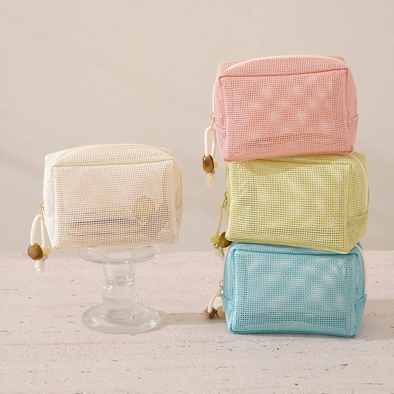 A New Model Casual Nylon Storage Pouch Hand-held With Zipper Cosmetic Bag Multipurpose Mesh Mesh Pouch Travel Qme
