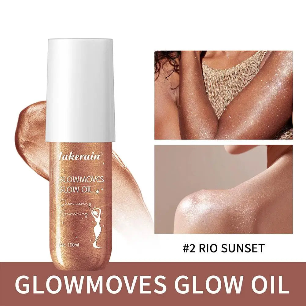 Lakerain Glowmotions Glow Body Oil 100ml Long Lasting Hydrating Shimmer Bronze Non-Greasy Summer Body Care Glow Oil Makeup Qme