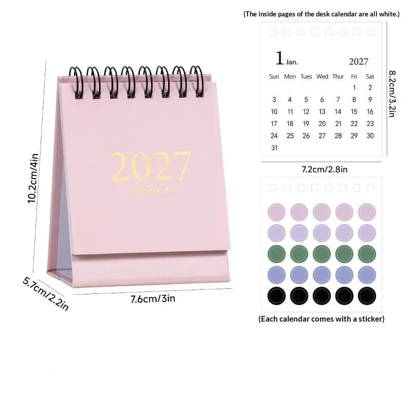 Mini 2027 Desktop Calendar Exquisite Spiral Bound Gold Foil Small Qme A4