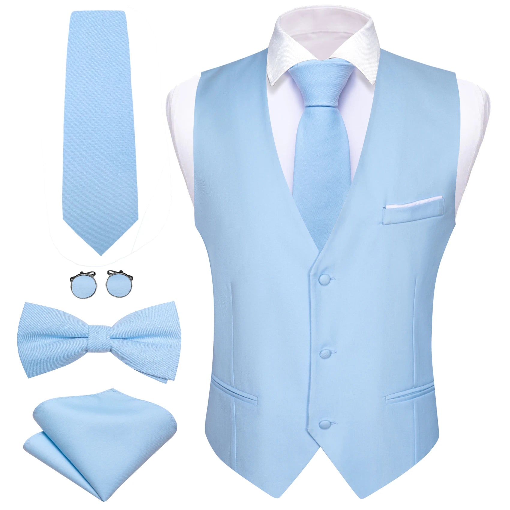Men's Stain Vest Tie Bow Hanky Cufflinks Multicolored Waistcoat Qme MJ-2430 XL
