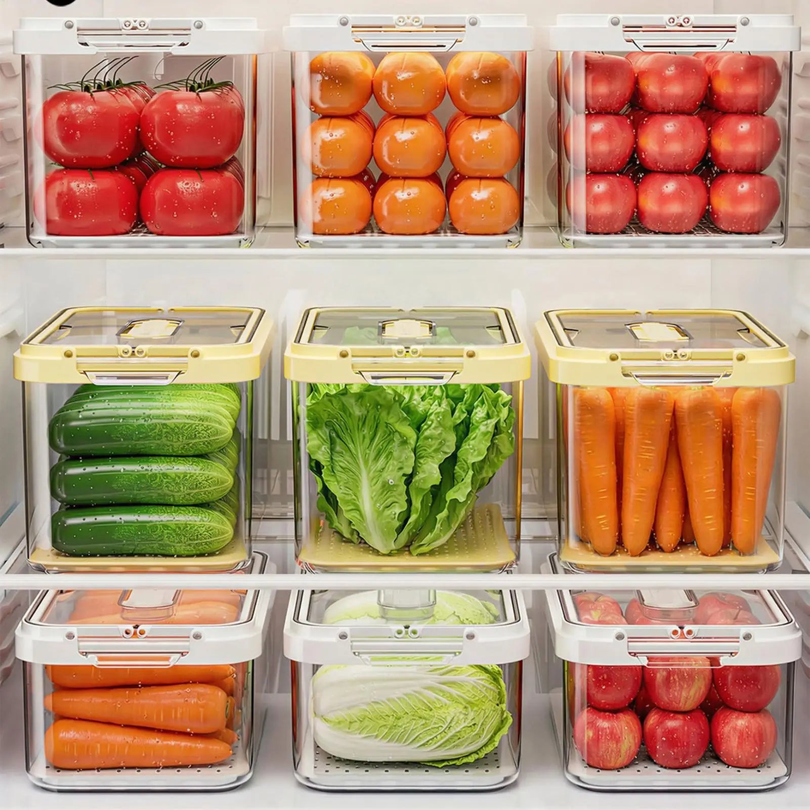 Refrigerator Storage Box With Lids Leakproof Transparent Large-Capacity Fruit Vegetable Storage Organizer For Flour Sugar Beans Qme