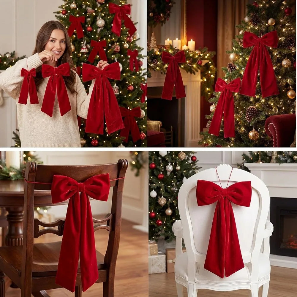 1 Velvety Soft Bendable Fabric Bowknots Christmas Tree Ornaments Door Qme