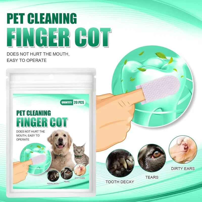 20 Pet Care Finger Cots, Dog and Cat Dental Cleaning Finger Cots, Fresh Breath and Plaque Reduction Qme
