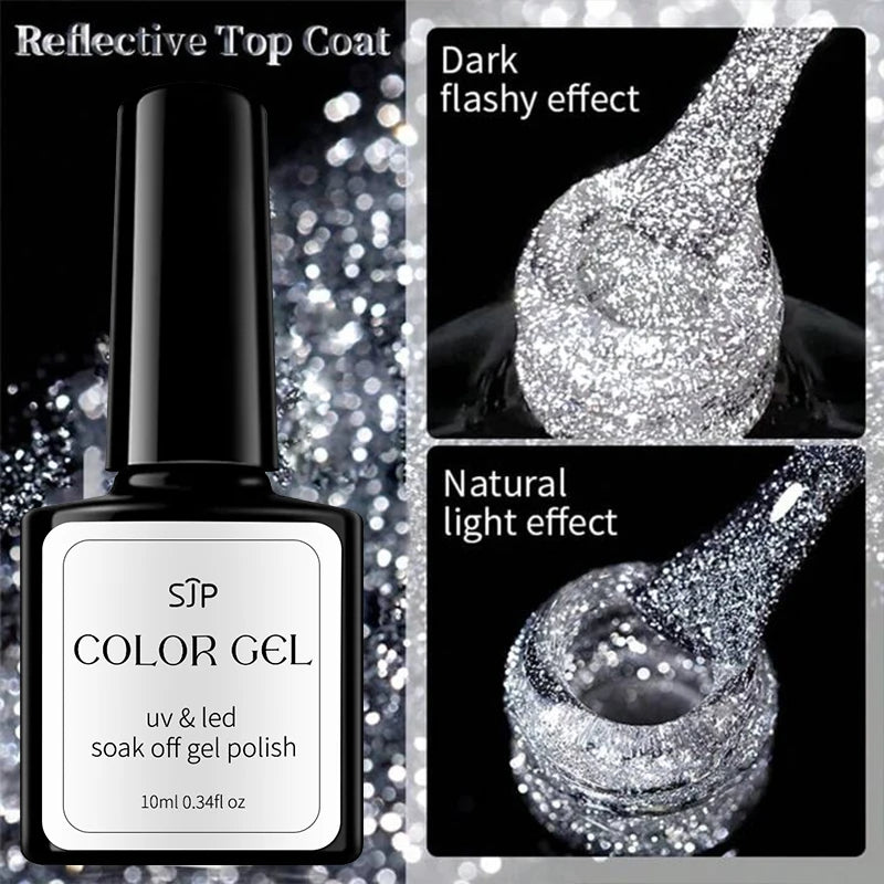 Reflective Glitter Coat Gel Nail Polish Silver Colorful Sparkling Qme