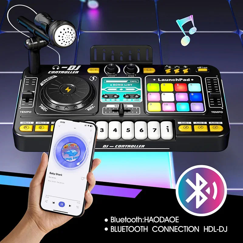 Kids Simulation DJ Mixer Controller Toys Multifunctional Music Effects Electronic Piano Keyboard Learning Birthday Gift Boy Girl Qme