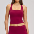 A Yoga Vest Seamless Running Top Tank Top Short Sleeve I-shape Backless Gym Workout Top Solid Color Nylon Fitness Top Qme Raspberry Red S